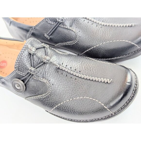 Black Clarks Un.loop Leather Slip On Loafers Womens 8N | Comfort Round Toe Shoes - Picture 4 of 6